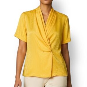 4/$20 VTG Alexandria Surplice Jacquard Blouse - Yellow Gold - Size 10